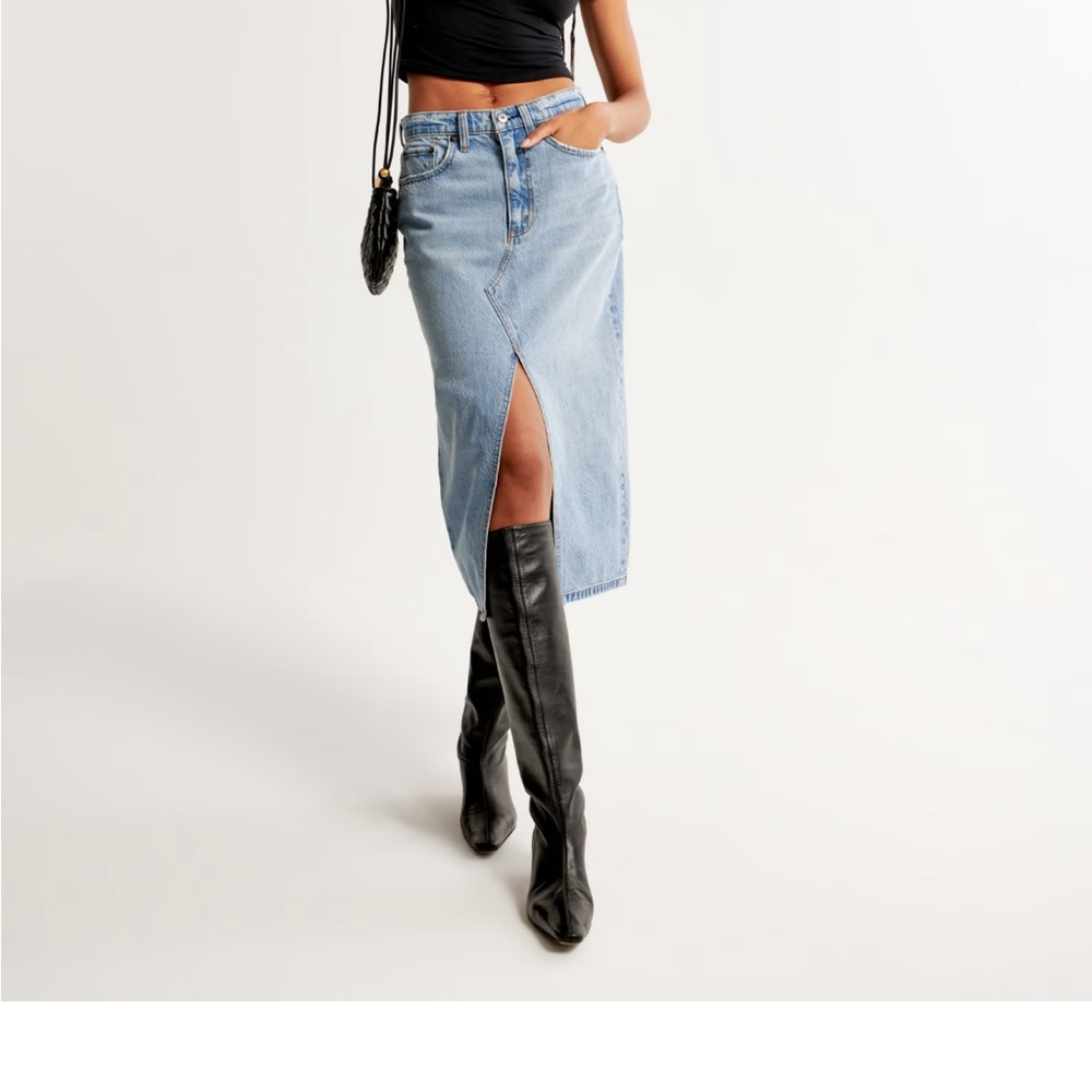 Abercrombie & Fitch Denim Midi Skirt with Front Slit 32R (NWT!)
